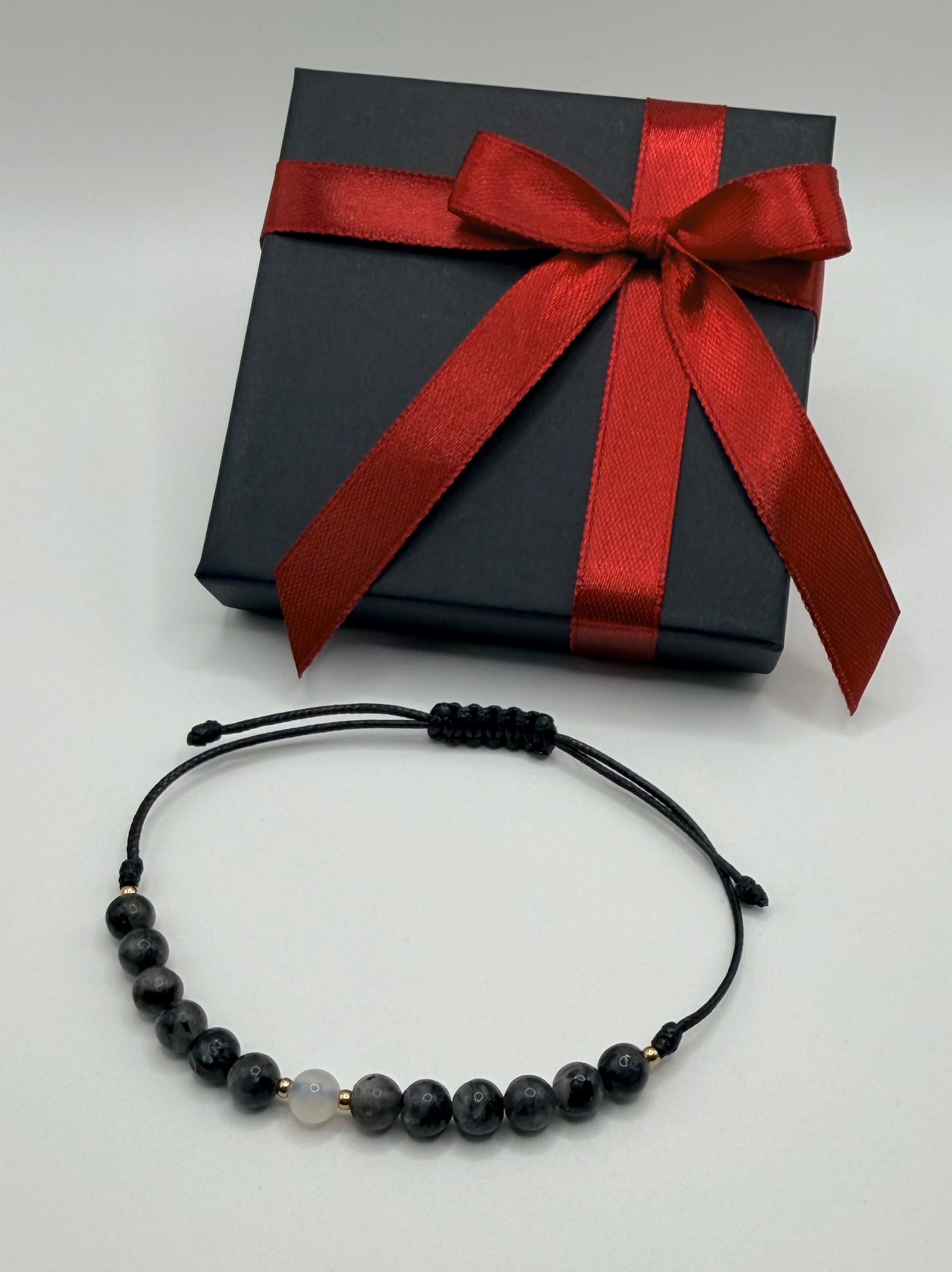 Bransoletka z labradoryta i agatu wzór II ręcznie robiona — biżuteria z kamieni naturalnych AgereArt