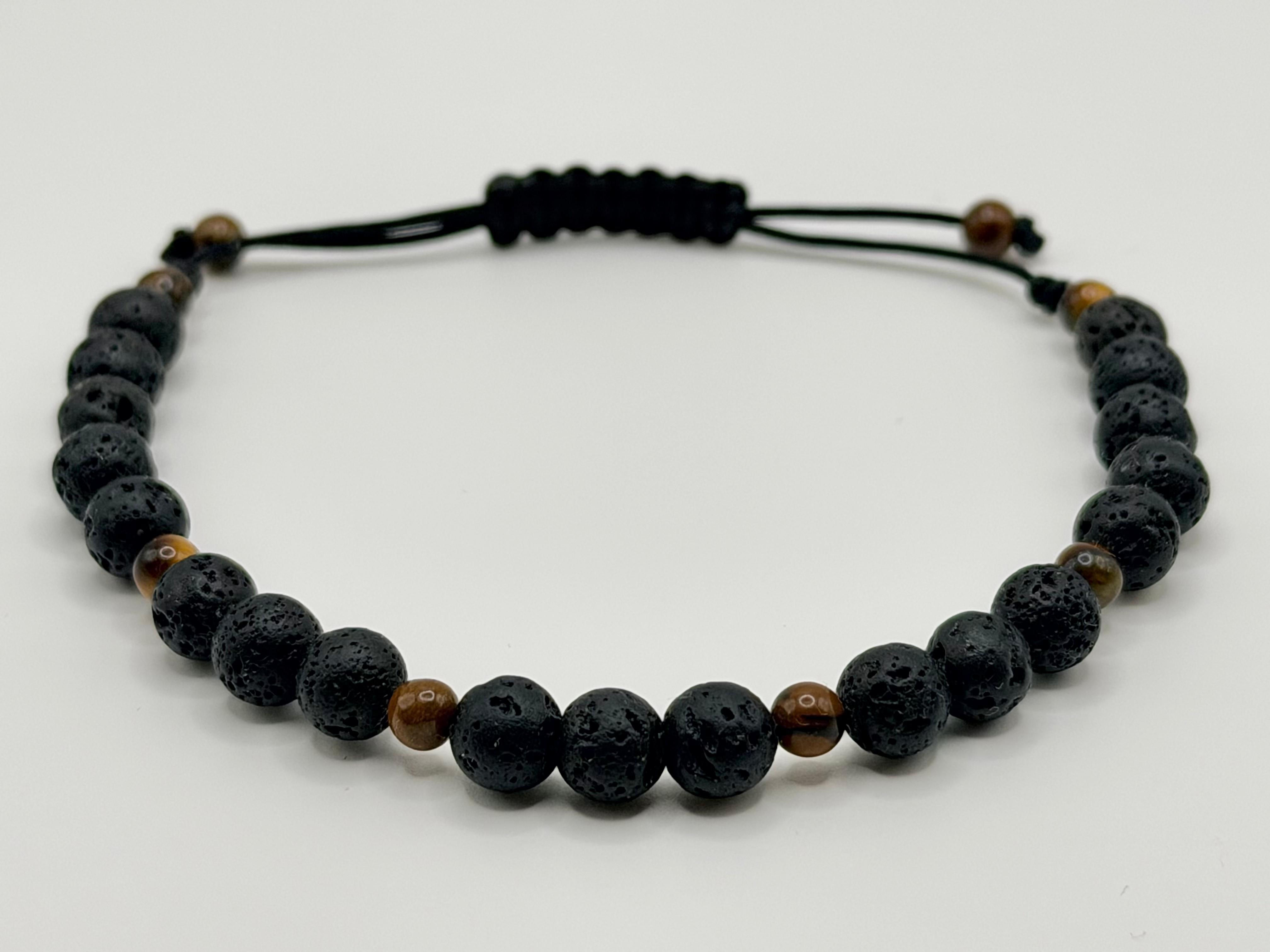 Bransoletka z lawy i tygrysiego oka wzór III ręcznie robiona — kamienie naturalne na prezent AgereArt