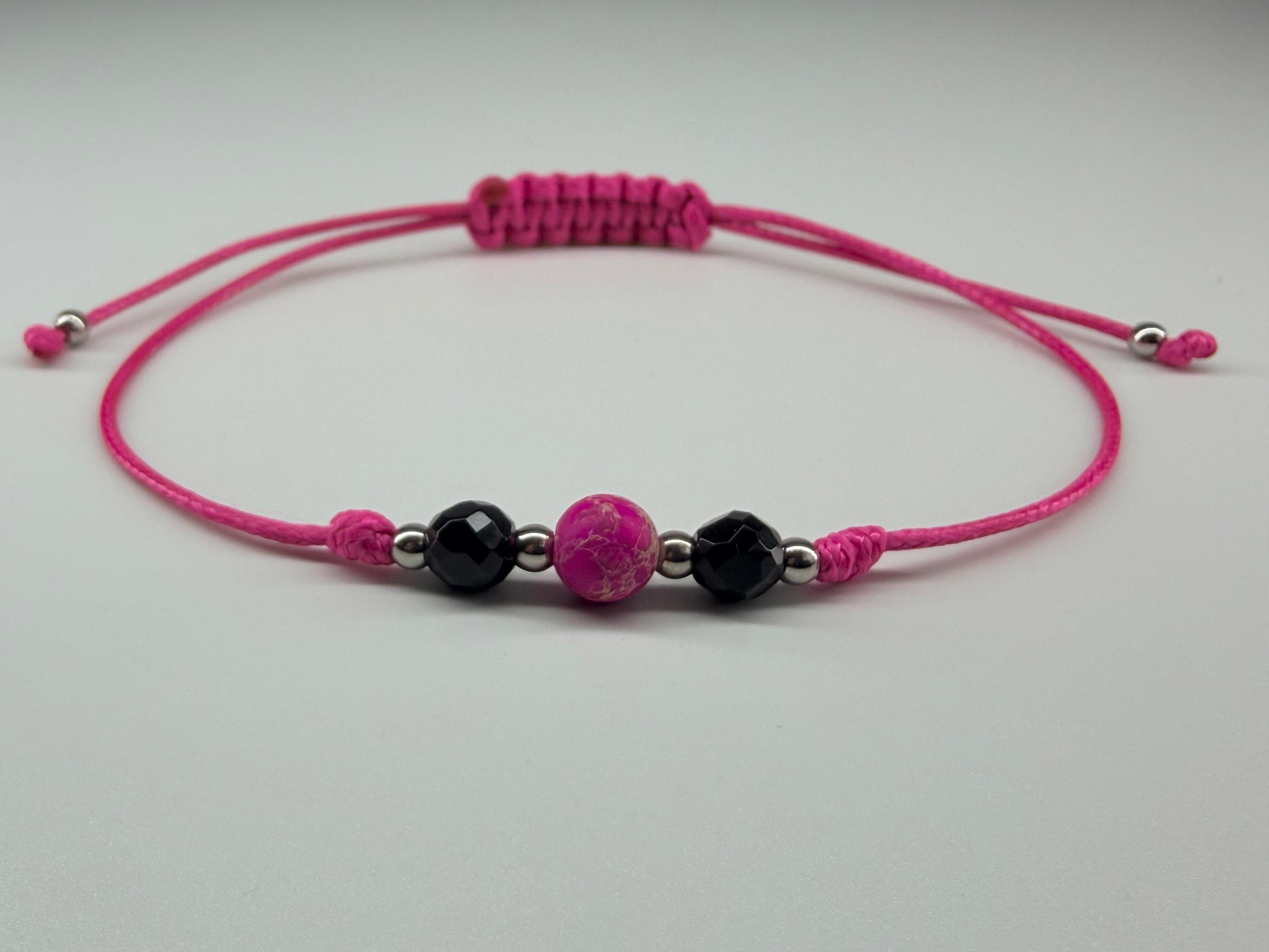 Bransoletka z onyksu i jaspisu różowego ręcznie robiona — siła i łagodność, biżuteria naturalna AgereArt