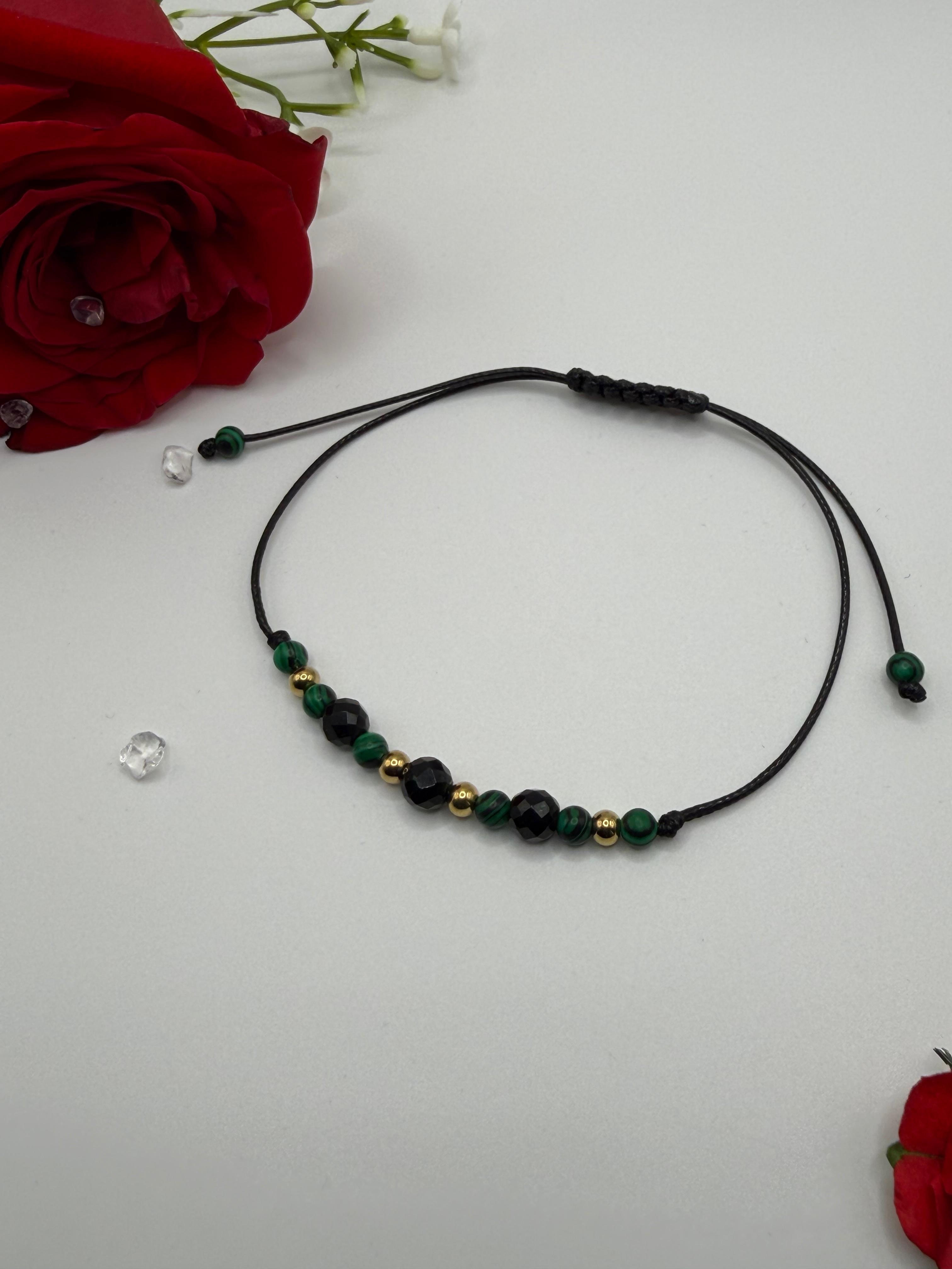 Bransoletka z onyksu i malachitu wzór II ręcznie robiona — kamienie naturalne na prezent AgereArt