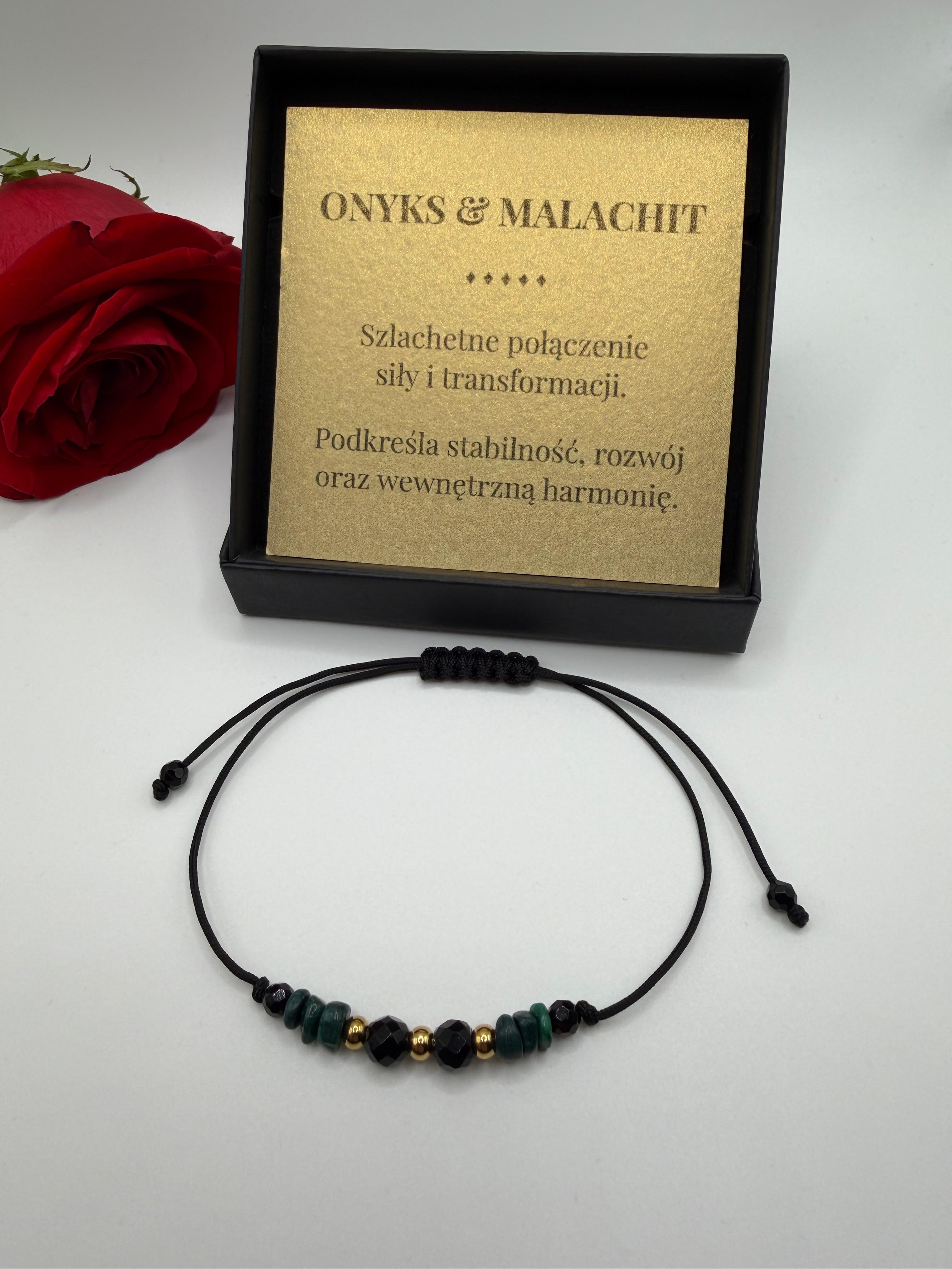 Bransoletka z onyksu i malachitu wzór III ręcznie robiona — kamienie naturalne na prezent AgereArt