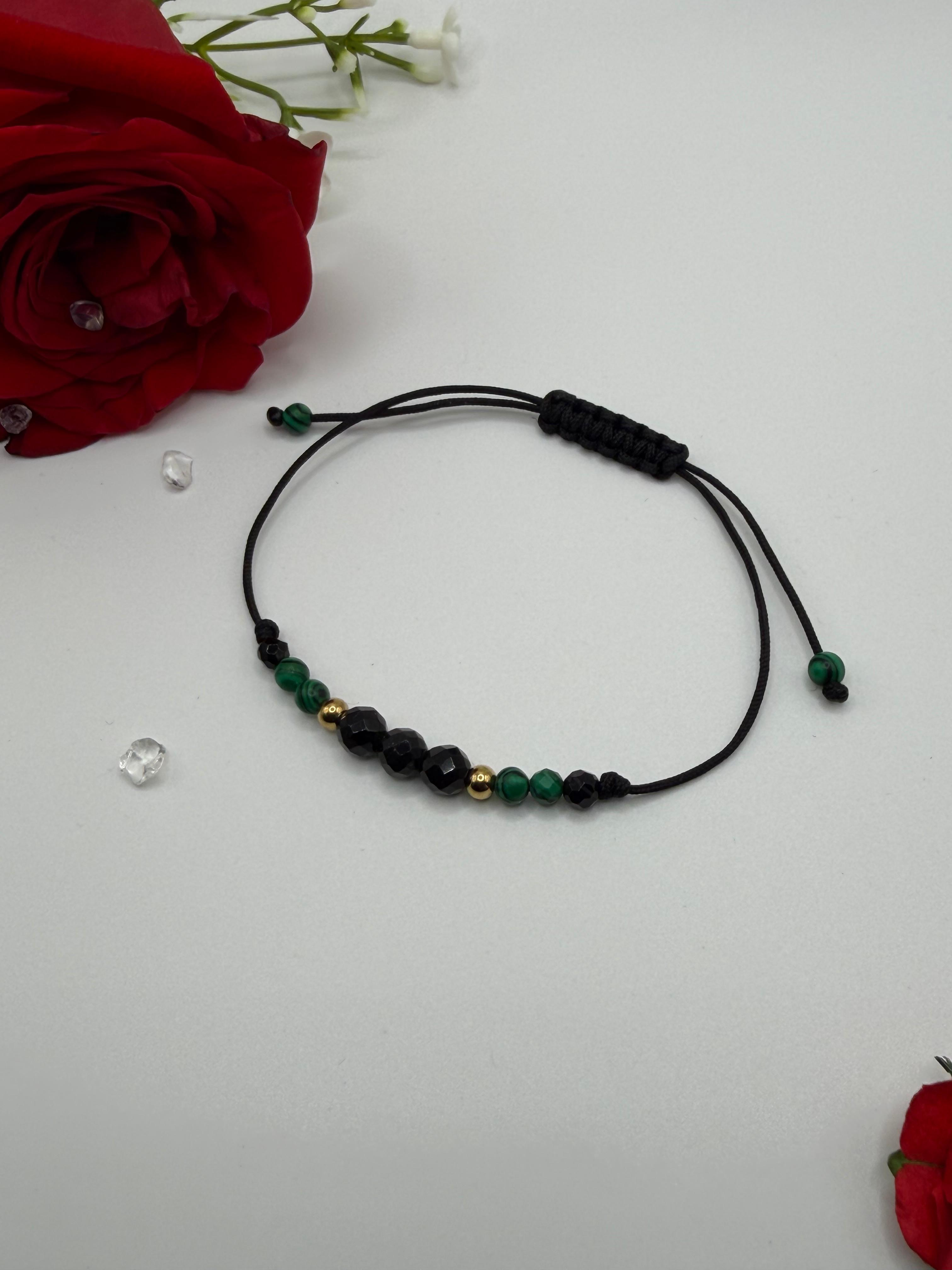 Bransoletka z onyksu i malachitu wzór VI ręcznie robiona — kamienie naturalne na prezent AgereArt