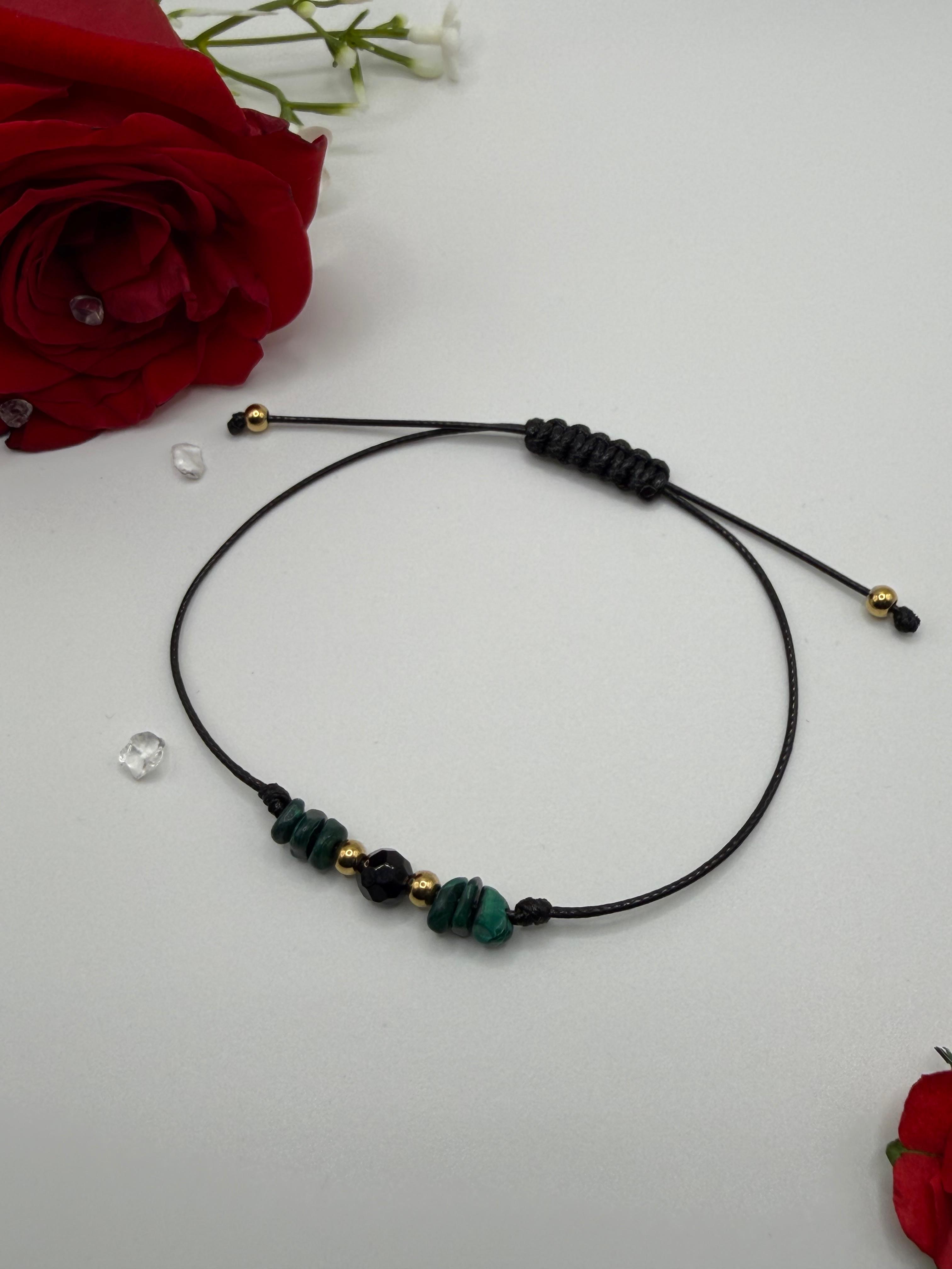 Bransoletka z onyksu i malachitu wzór VII ręcznie robiona — kamienie naturalne na prezent AgereArt