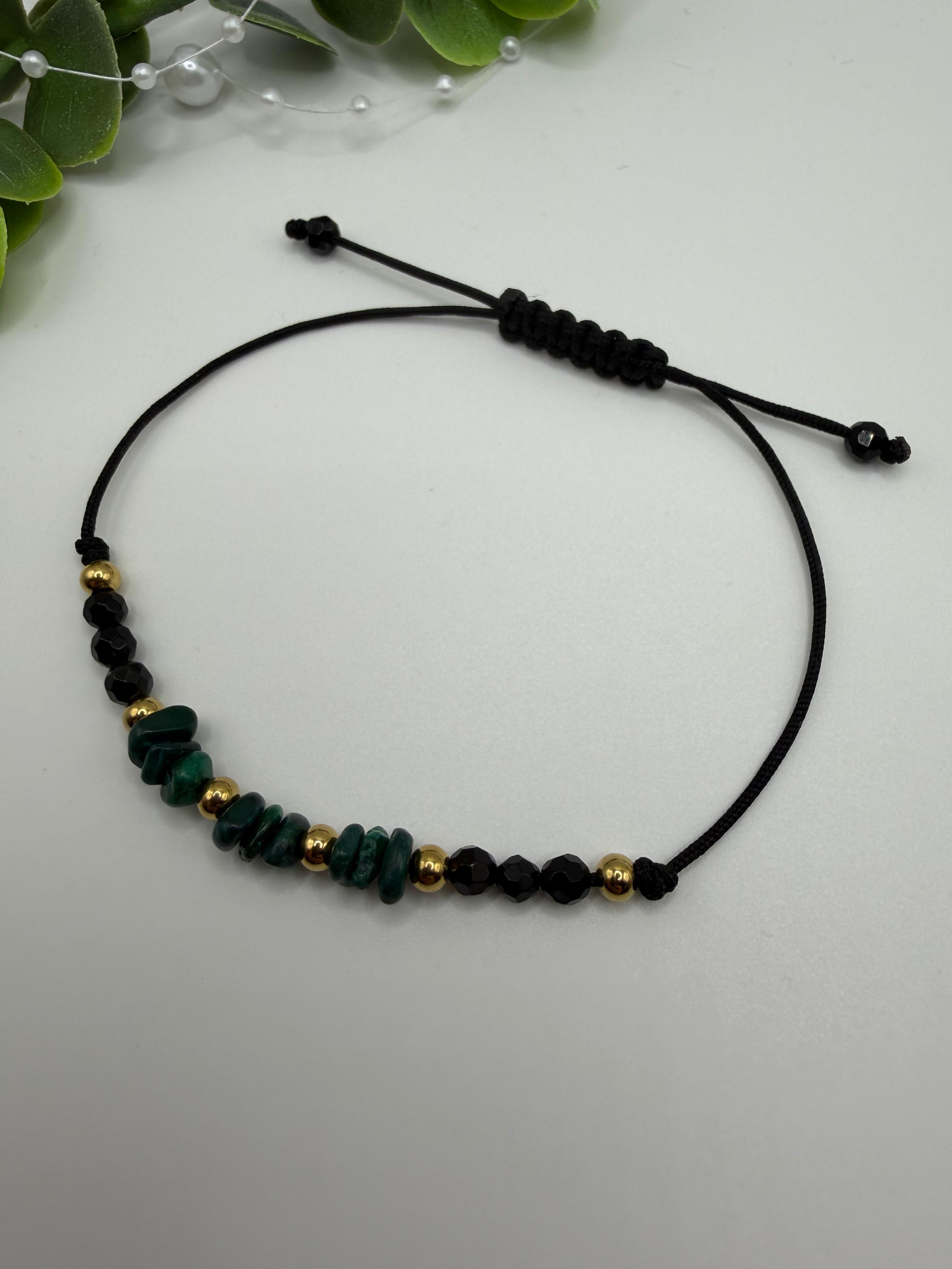 Bransoletka z onyksu i malachitu wzór VIII ręcznie robiona — kamienie naturalne na prezent AgereArt