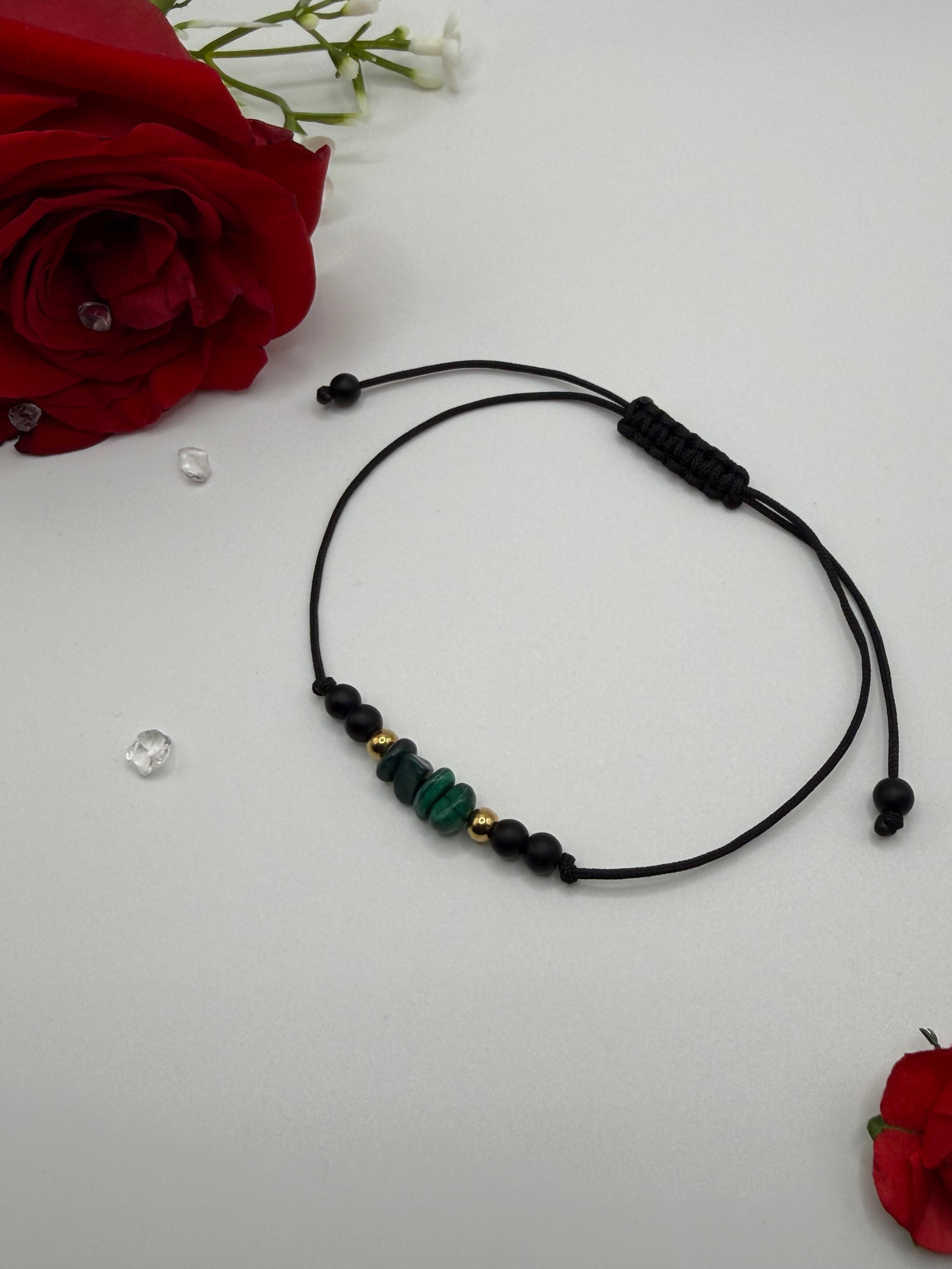 Bransoletka z onyksu i malachitu wzór IX ręcznie robiona — kamienie naturalne na prezent AgereArt