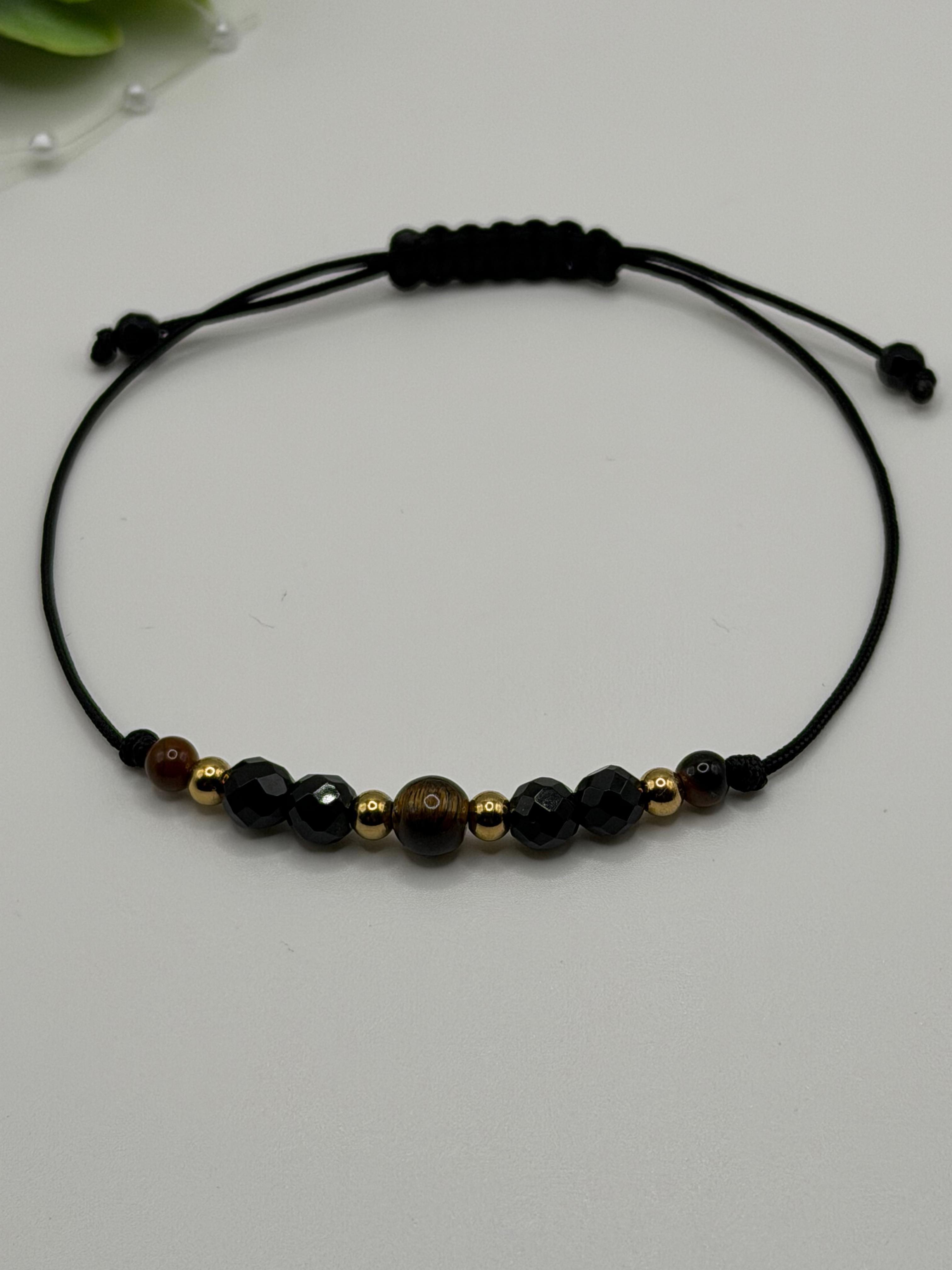 Bransoletka z onyksu i tygrysiego oka wzór V ręcznie robiona — kamienie naturalne AgereArt