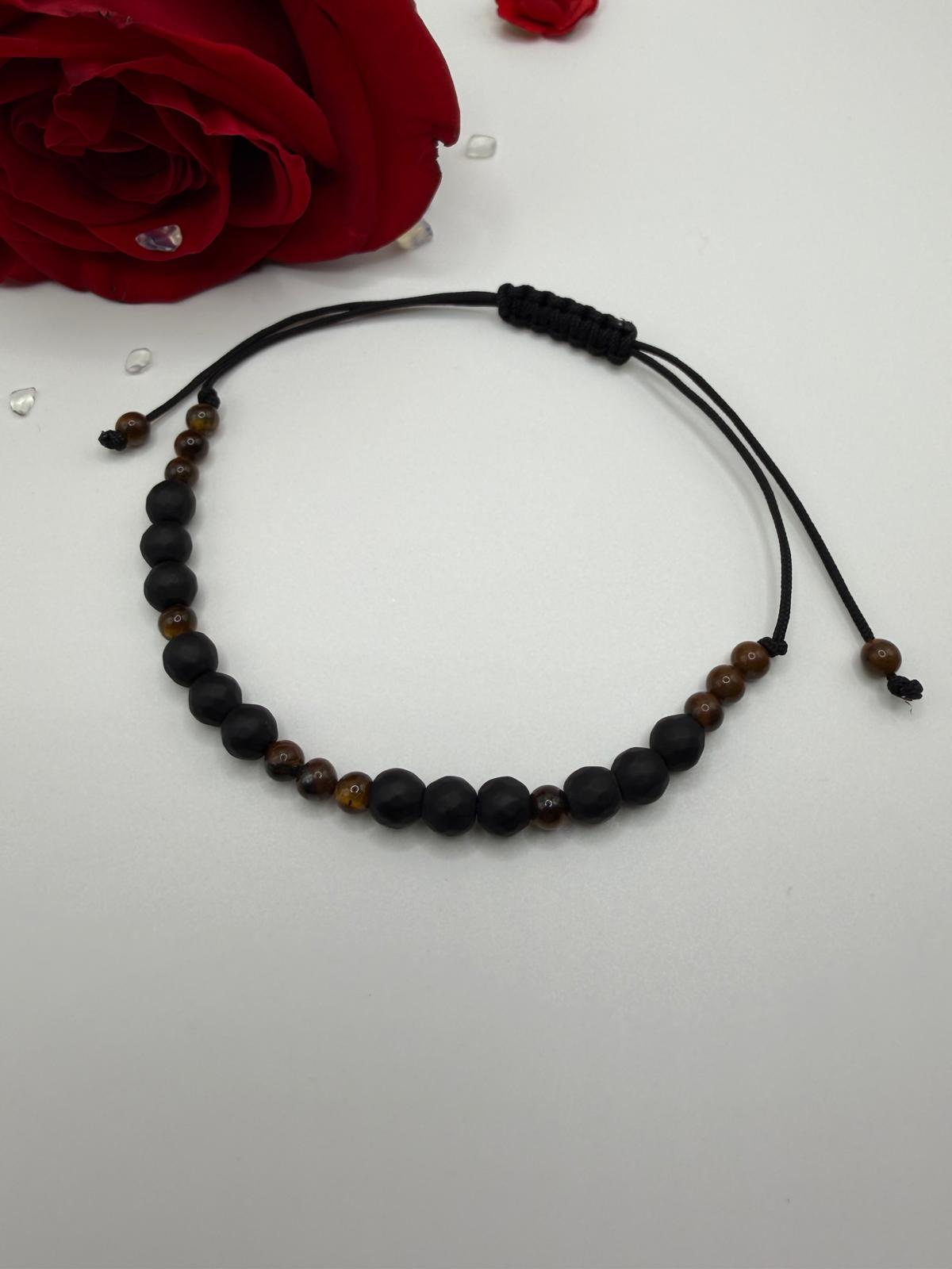 Bransoletka z onyksu i tygrysiego oka wzór VIII ręcznie robiona — kamienie naturalne AgereArt